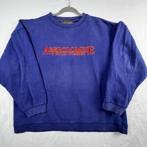 Abercrombie Fitch Company Blue Sweatshirt Embroidered Logo Crew Neck Pullover